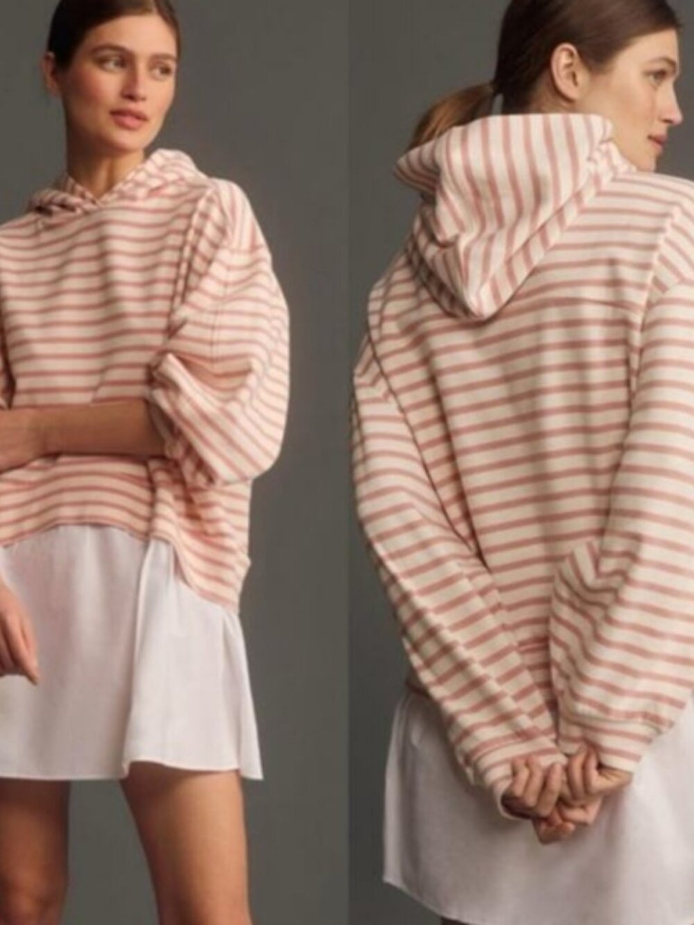Anthropologie Pilcro Hooded Sweatshirt Twofer Mini Dress Stripe Size L